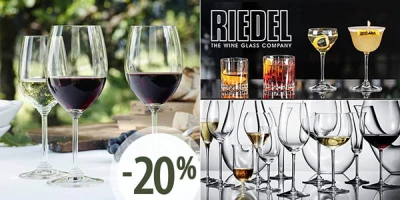 -​20% на весь ассортимент шикарных бокалов Riedel